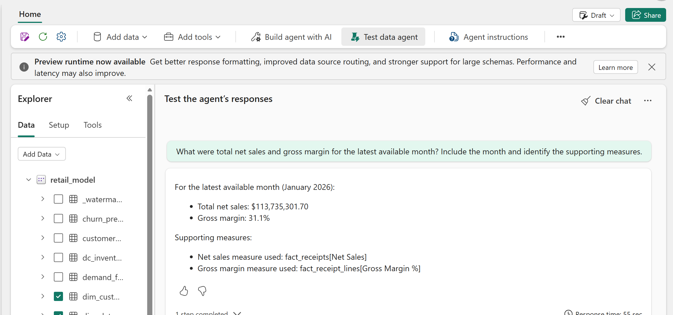 Semantic-model data-agent response