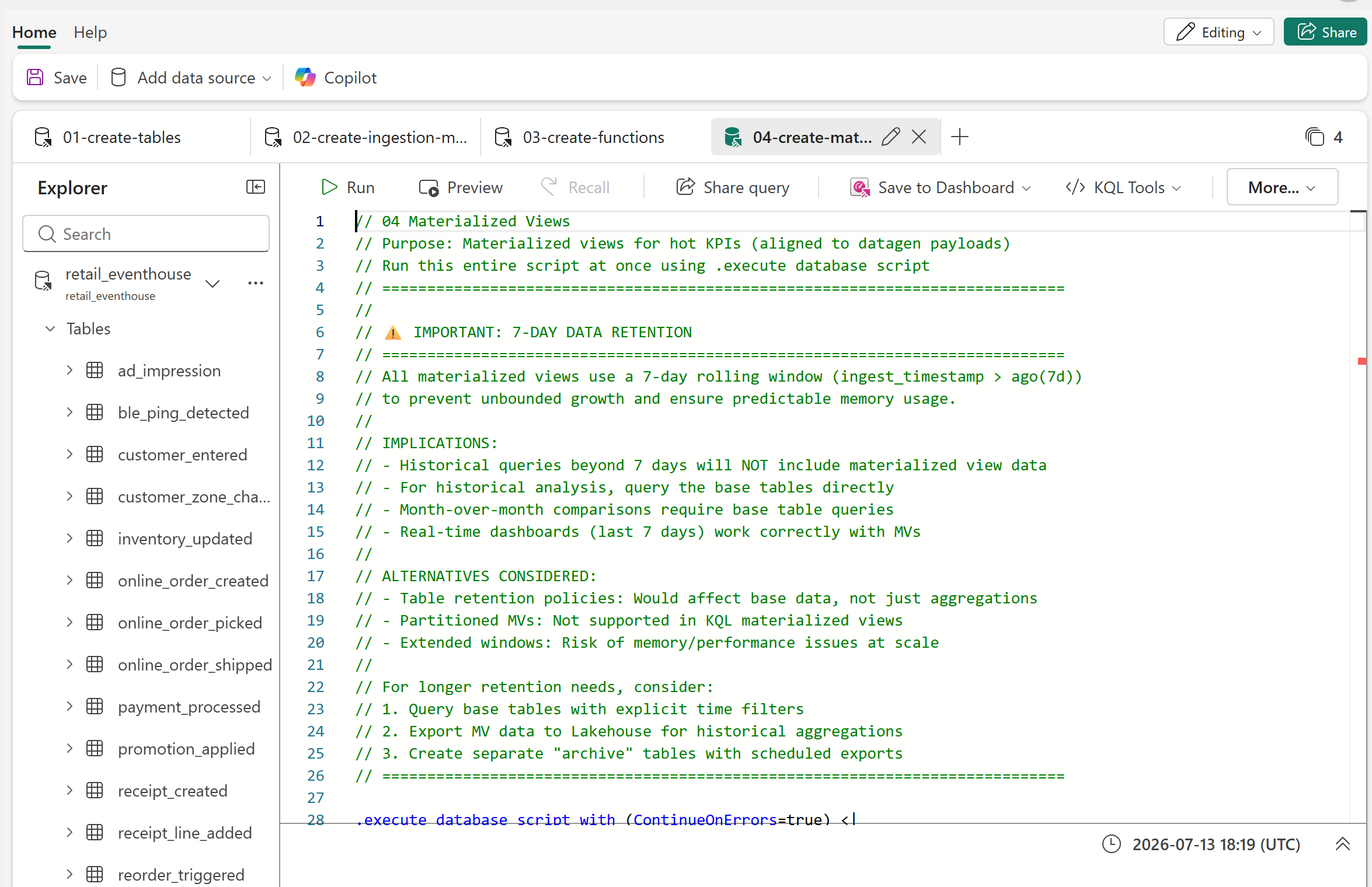 KQL tables and materialized views
